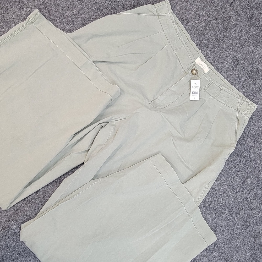 Loft Pants Womens Large Beige Chino Pleated Relaxed Fit Wide Leg Y2K Boho Relax